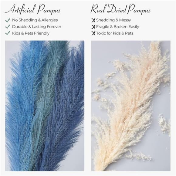 Faux Pampas Grass 17.7Inch 6pcs,Artificial Pampas Grass Blue Living Room Bedroom - Picture 6 of 6